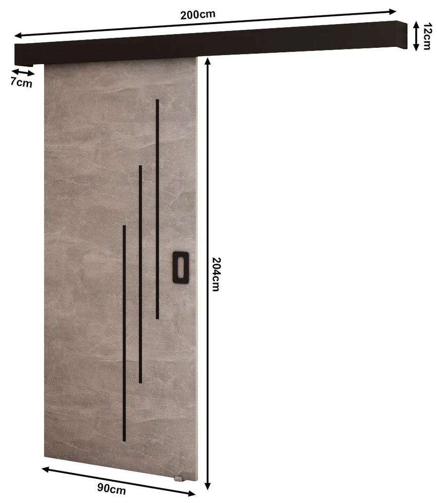 Uși culisante 90 cm Bethany V (beton + negru mat). 1043494