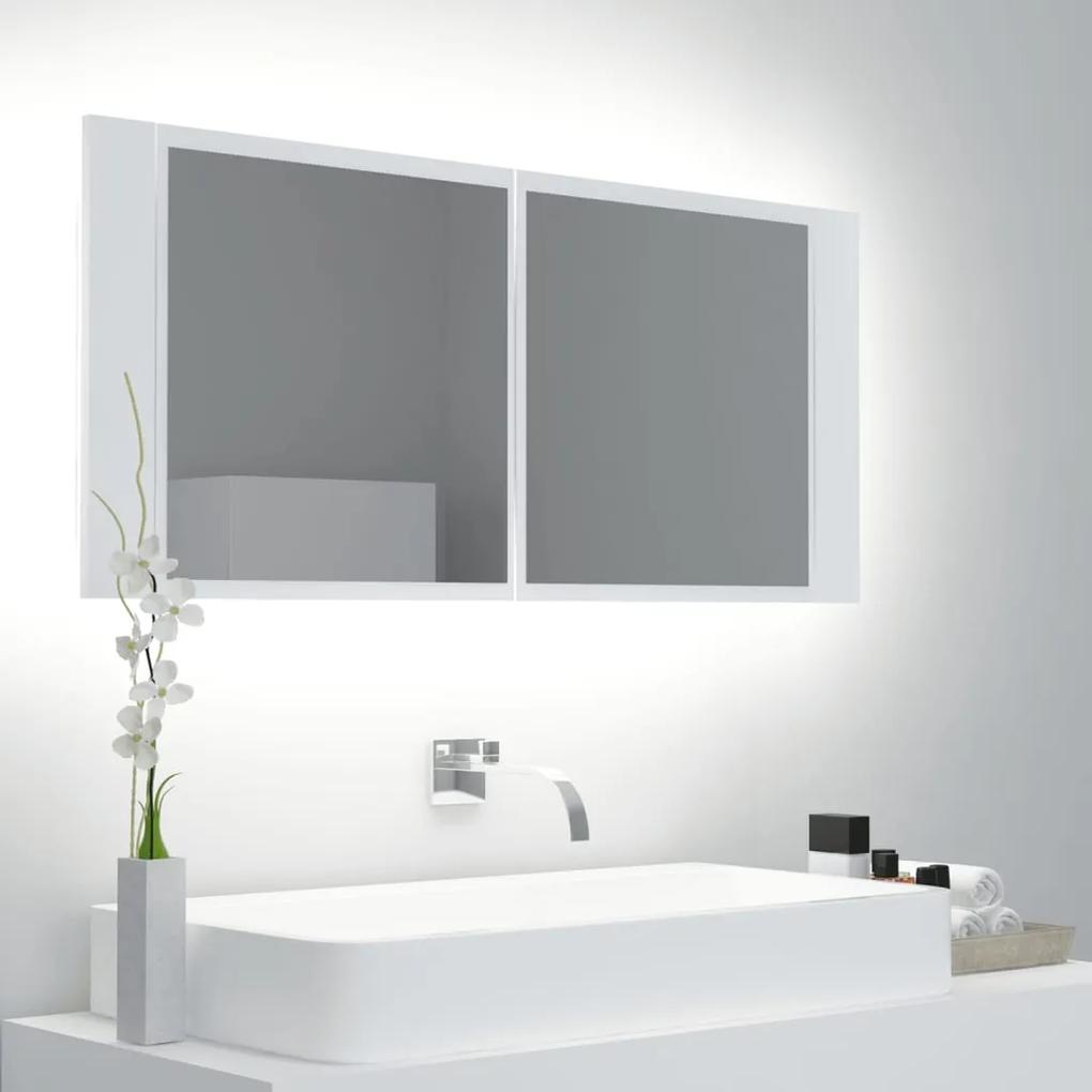 Dulap de baie cu oglindă și led, alb, 100x12x45 cm