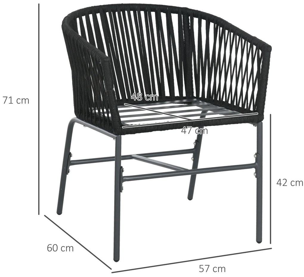 Outsunny Scaune de exterior, set de 2, design boho, perne pentru șezut și spătar, șezut confortabil, cadru metalic, Negru | Aosom Romania