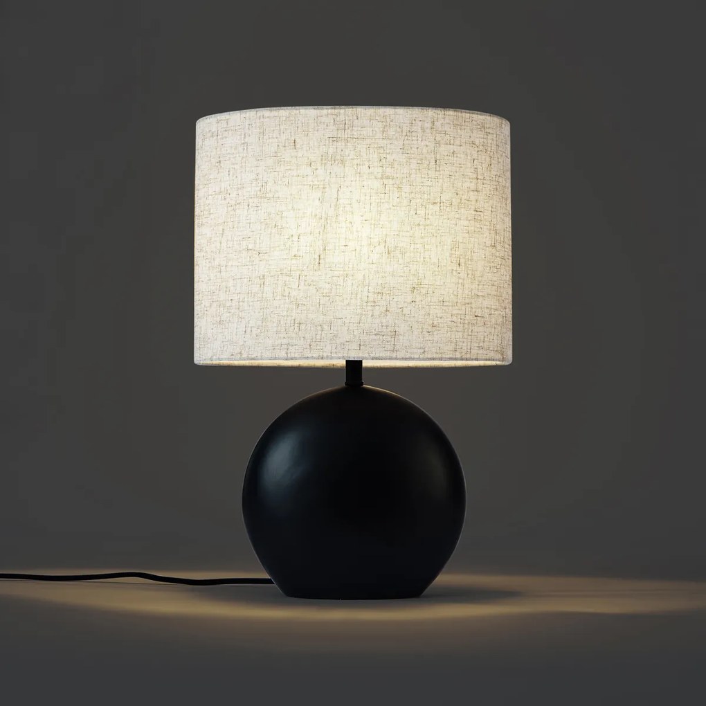 Lampă de masă Japandi neagră cu abajur din in - Timo