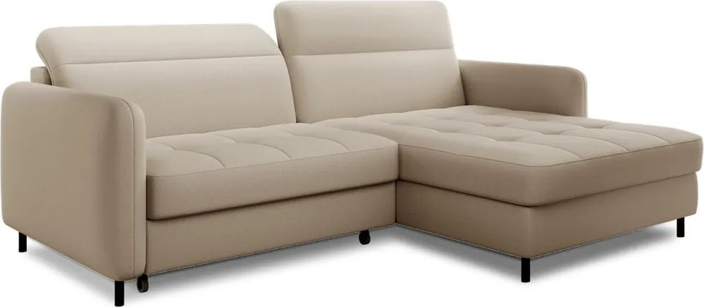 Colțar bej extensibil/cu spațiu de depozitare cu tapițerie din catifea (cu colț pe partea dreaptă/cu șezlong) Gomsi – ELTAP