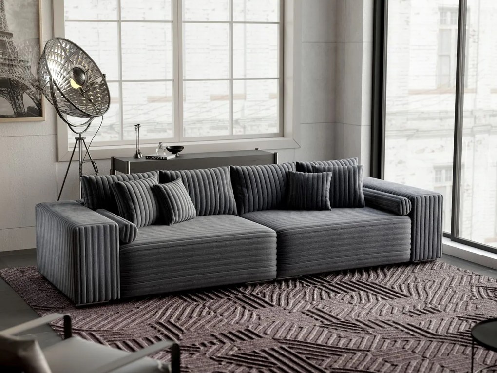Canapea extensibilă dumonde cu ladă de depozitare si sezut confortabil din spuma high-density, Marbela Ambience Grey XXL 295x100 cm