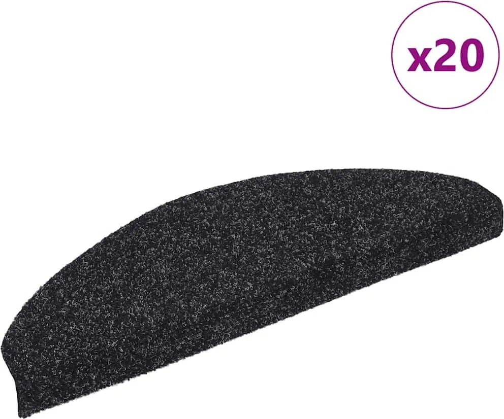 vidaXL Covorașe autoadezive pentru scări, 20 buc., 65x21x4 cm, negru, semirotunde, mari