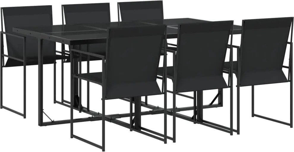 vidaXL Set mobilier de grădină, 7 piese, negru, textilenă