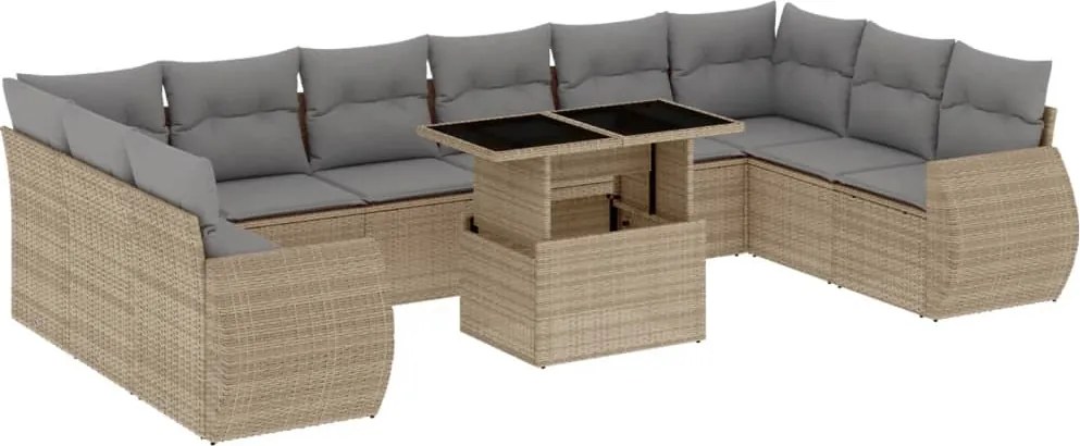 vidaXL Set canapele de grădină cu perne, 11 piese, bej, poliratan