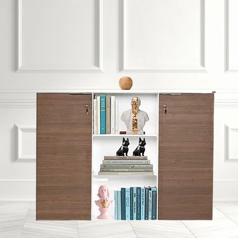 Biblioteca VYTA Nuc/Alb, 2 usi cu cheie, 6 rafturi, 150x112x34 cm, PAL, Birou/Living