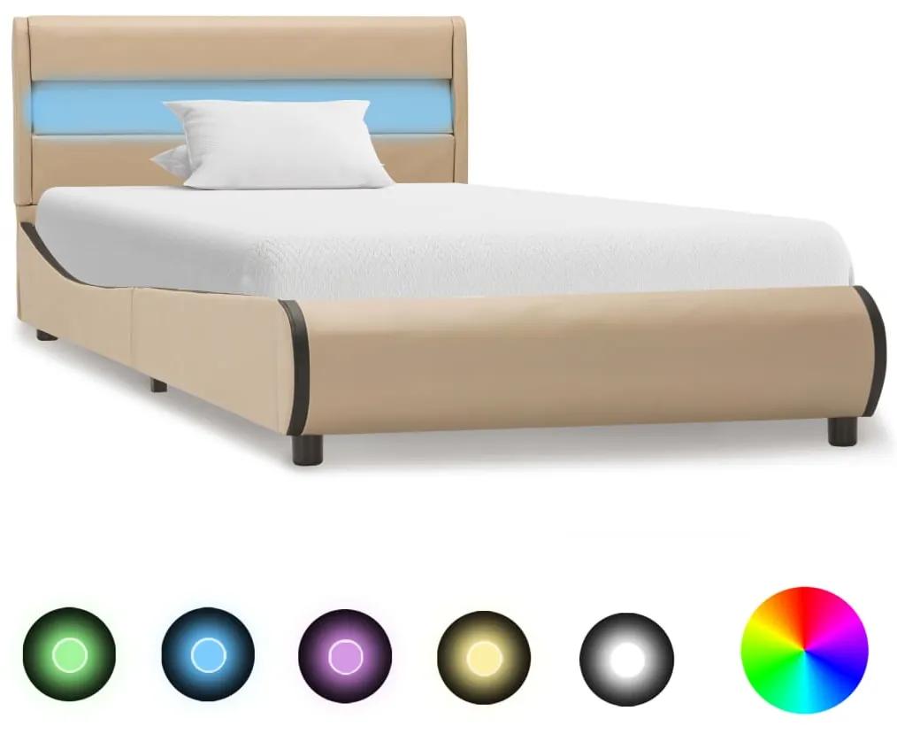 285033 vidaXL Cadru de pat cu LED, cappuccino, 100 x 200 cm, piele ecologică