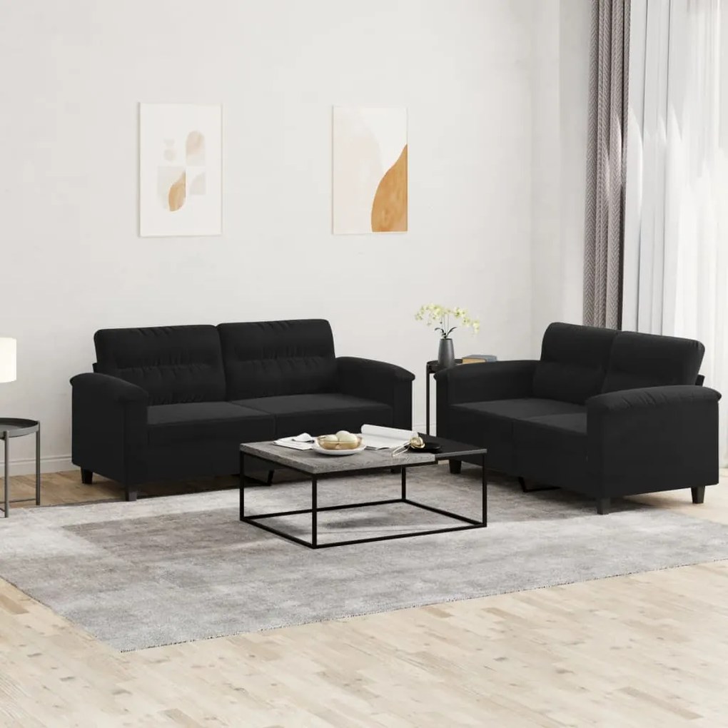 vidaXL Set de canapele cu perne, 2 piese, negru, microfibră