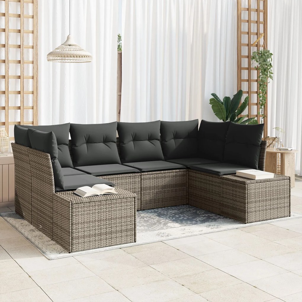 vidaXL Set de canapele pentru grădină cu pernă 6 pcs Gri Rattan poli