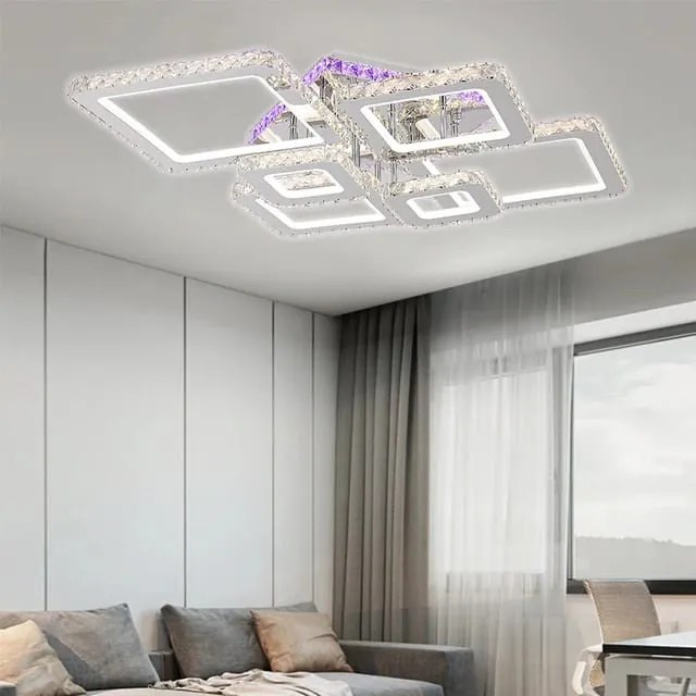 Lustra LED Cu Telecomanda, Elit's Cristal, Cromat , 250W, RGB