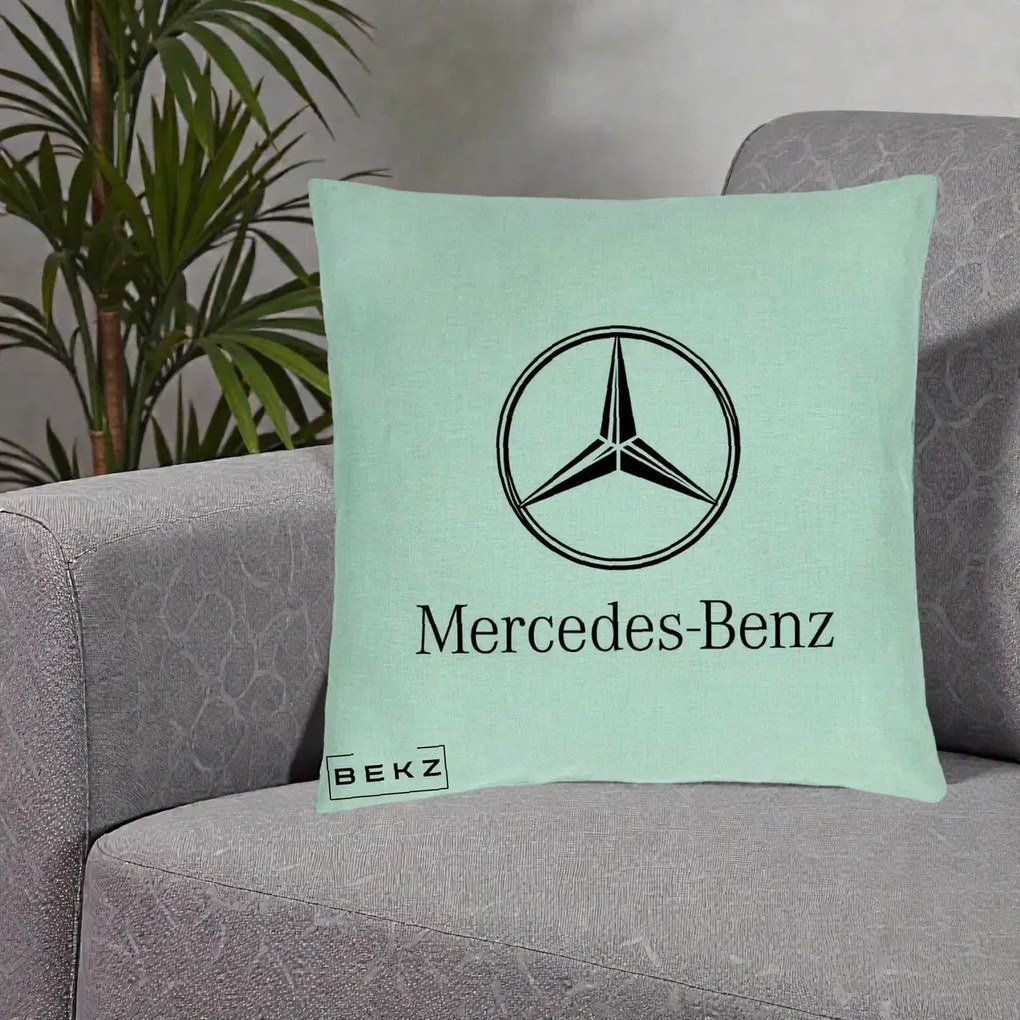 Perna Personalizata cu emblema Mercedes-Benz, 40x40 cm, Verde Menta, Husa Detasabila, Perna Inclusa, BEKZ®