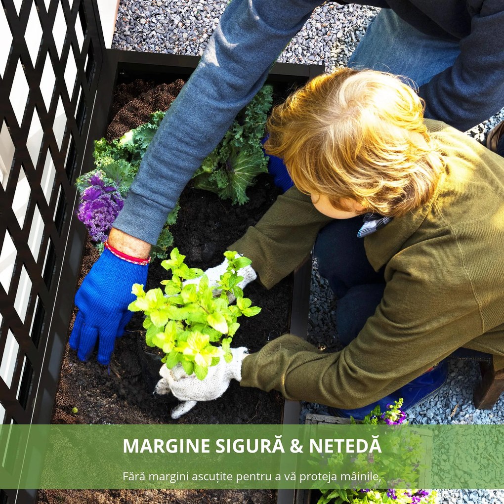 Outsunny Jardinieră cu spalier, paravan de intimitate, pat ridicat pentru grădină din oțel galvanizat, pentru plante cățărătoare, 89x40x178cm, negru | Aosom Romania