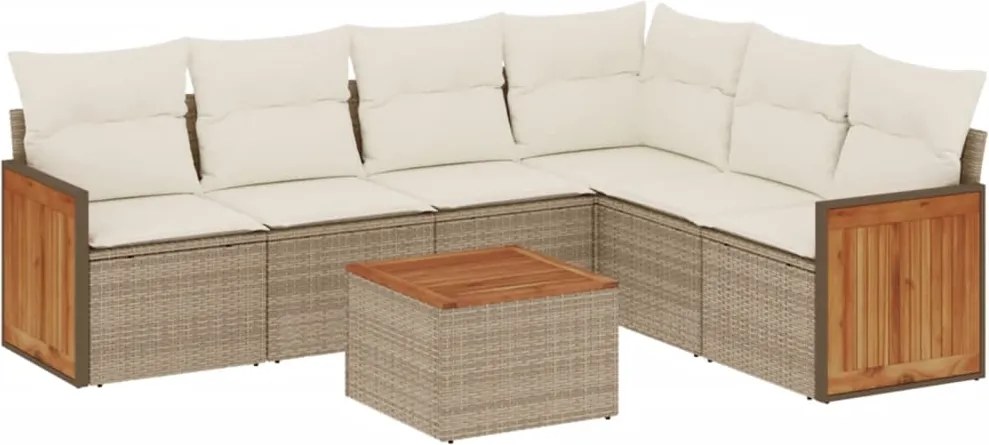 vidaXL Set canapele de grădină, 7 piese, cu perne, bej, poliratan