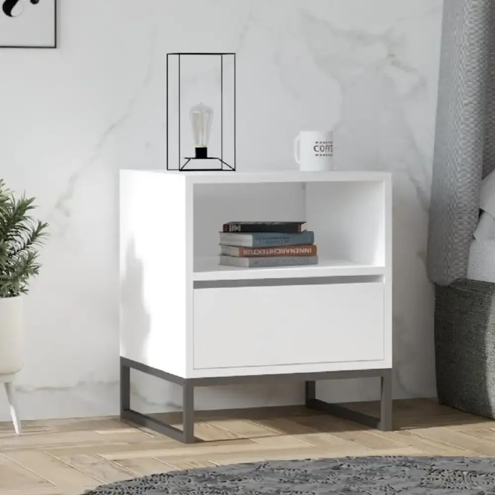 Noptiera Lida pentru dormitor,culoare alb,61 cm