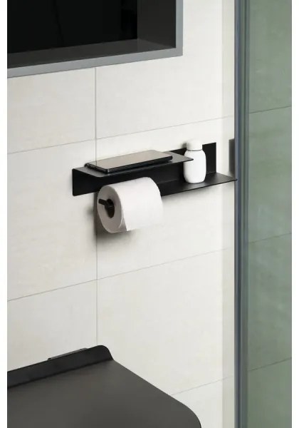 Sapho - Suport pentru hârtie igienică cu poliță, 9,5 x 35 cm, negru mat
