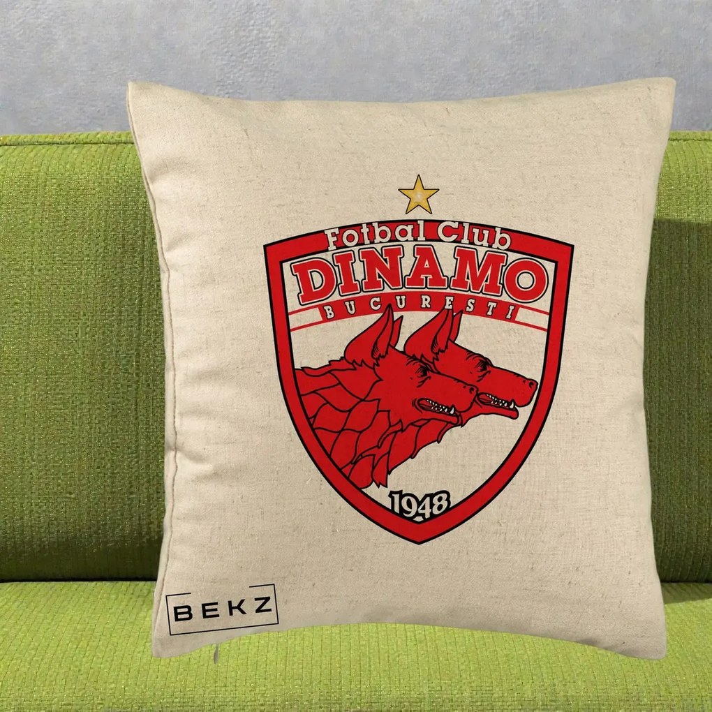 Perna Personalizata FC Dinamo Bucuresti 1948 Fotbal, 40x40 cm, Bej, Husa Detasabila, Perna Inclusa, BEKZ®