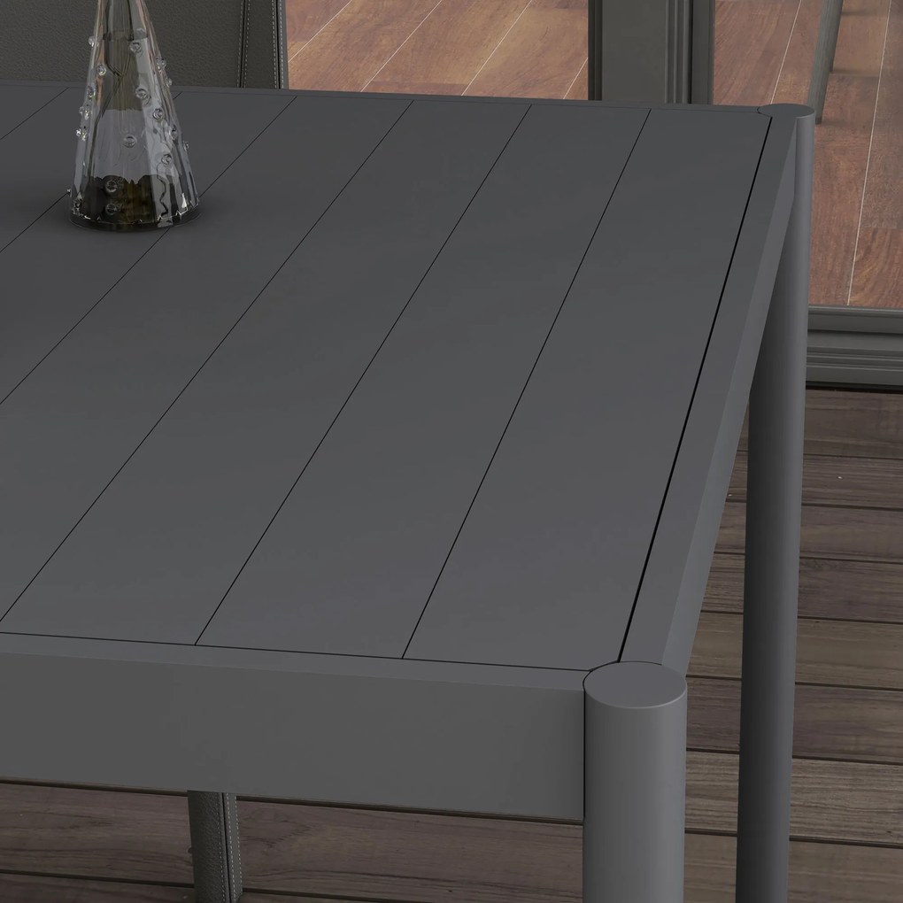 Outsunny Masă de Grădină cu Lamele, Dimensiuni 145x90 cm, Masă de Dining pentru 6 Persoane, Rectangulară, din Aluminiu și Oțel, pentru Curte, Terasă, Balcon și Exterior, Gri Închis | Aosom Romania