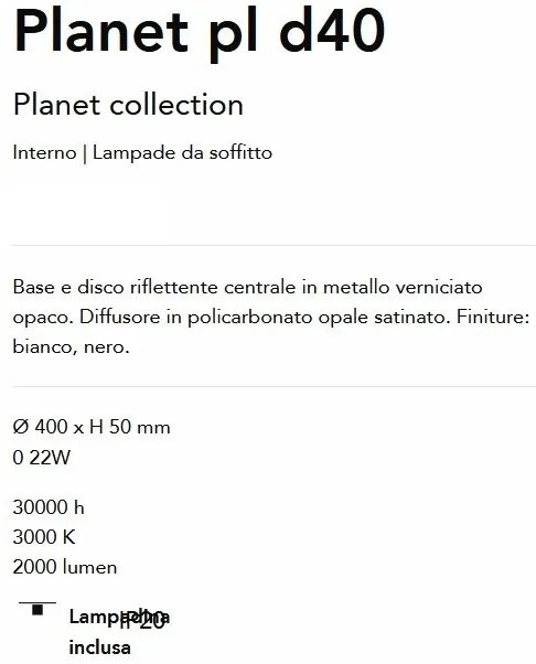 Plafoniera LED design circular Planet pl d40 alba
