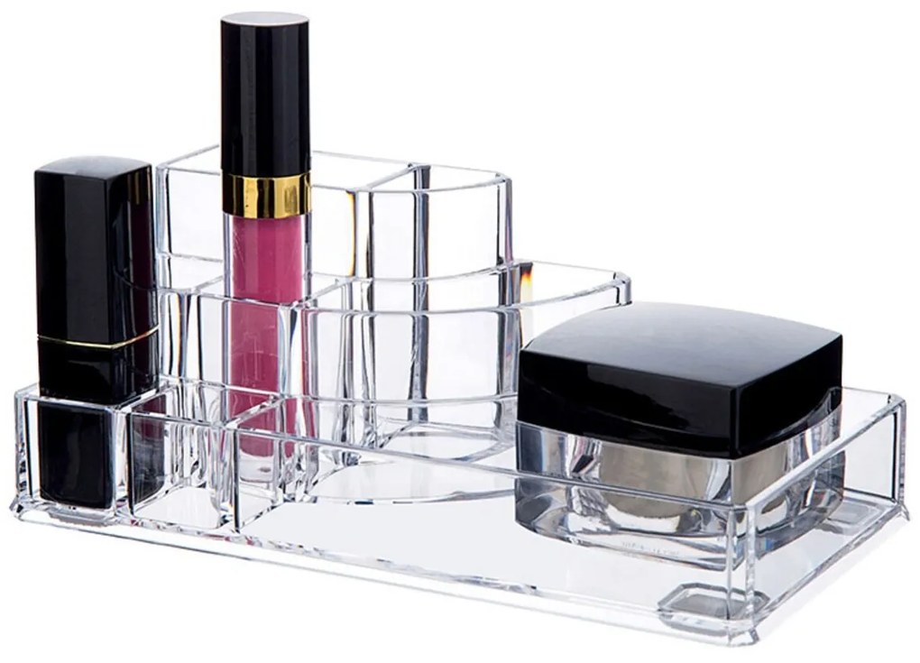 Organizator pentru cosmetice Compactor, 8 compartimente, transparent