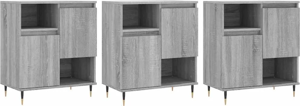 vidaXL Servantă, 3 buc., sonoma gri, lemn prelucrat