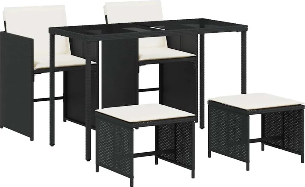 vidaXL Set mobilier de grădină cu perne, 5 piese, negru, poliratan