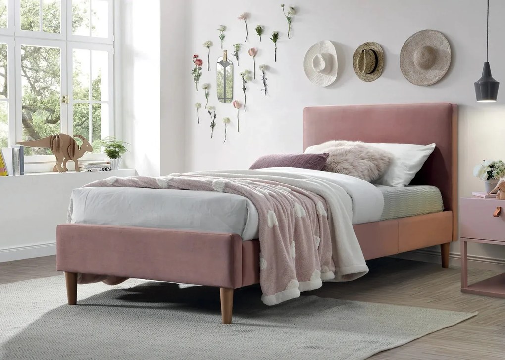 Pat de o persoana Culoare Roz, ACOMA VELVET 90 x 200 cm