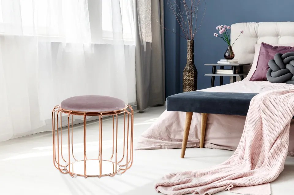 Taburet tapitat/masuta de cafea rotund/a Comfortable 50x50x45 cm gri deschis
