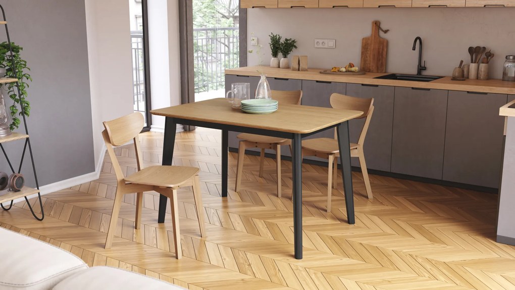 MAZZONI EXPORT ROXY Stejar natural/cadru negru - MASĂ RECTANGULARĂ DE LEMN PENTRU BUCĂTĂRIE/SUFRAGERIE RETRO