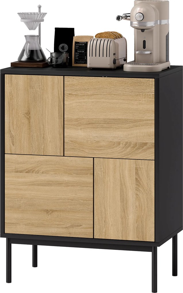 HOMCOM Bufet living mobilier de depozitare dulap de bucătărie uși cu deschidere prin apăsare și 4 compartimente stil modern 60 x 35 x 78 cm, negru | Aosom Romania