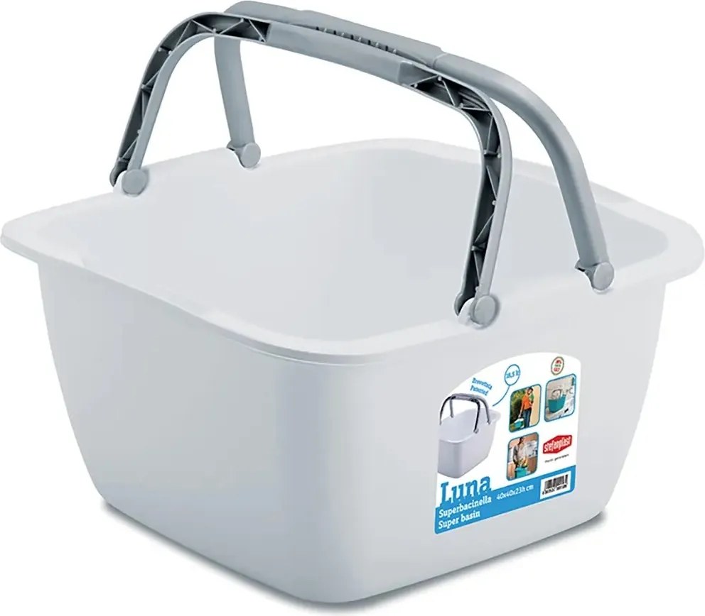Lighean pătrat din plastic LUNA cu mânere,  18,5 l