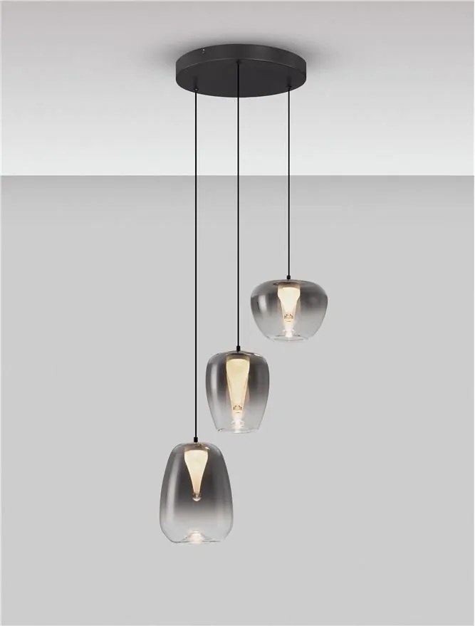 Lustra moderna cu 3 pendule LED, Metal, Sticla, Gri Fumuriu, OBLO