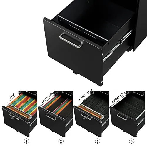 Corp mobil pentru birou / rollbox cu 3 sertare, metal, negru, Songmics