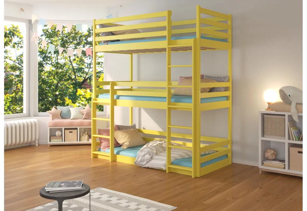 Supermobel Pat supraetajat pentru copii TEDRO + 3x saltea, 80x180, galben