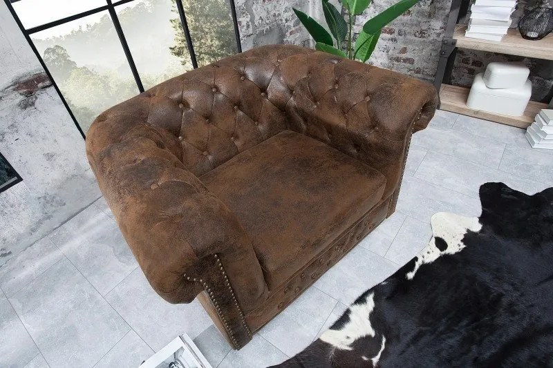 Fotoliu clasic stil englezesc Chesterfield maro antic