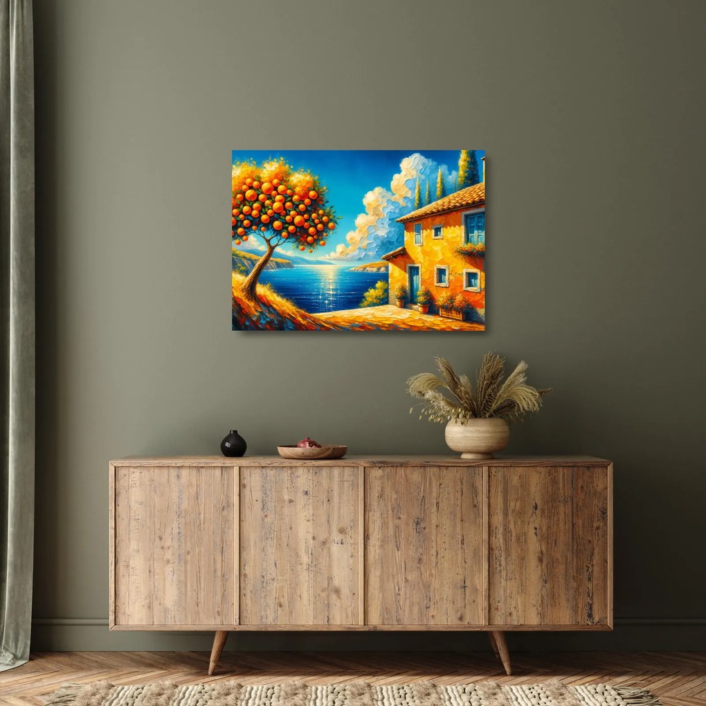 Tablou pe sticlă - Casă cu portocale II. (70x50 cm)