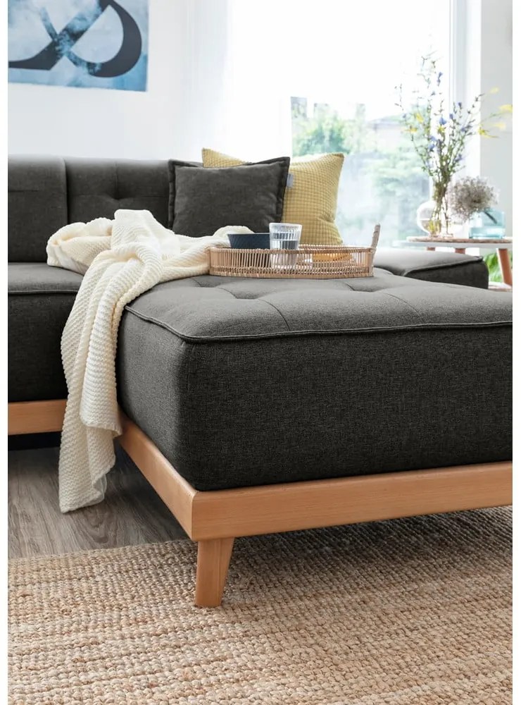 Canapea extensibilă în formă de "U" cu șezlong pe partea stângă Miuform Dazzling Daisy, gri închis