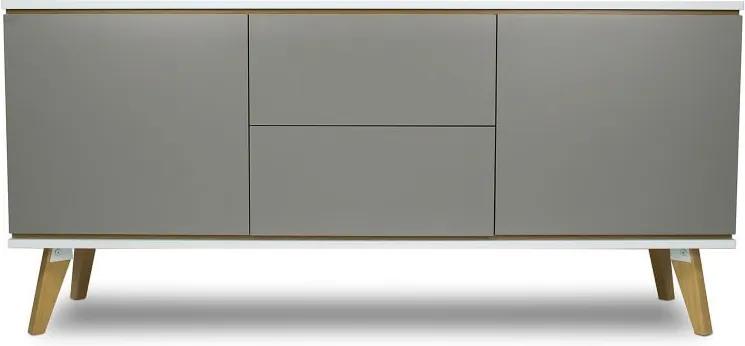 Comodă dublă cu 2 sertare și elemente de detaliu gri SKANDICA Jorgen