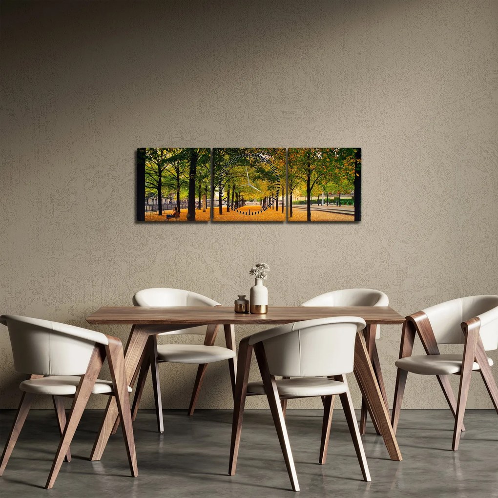 Tablou cu alee cu copaci în toamnă (cu ceas) (90x30 cm)