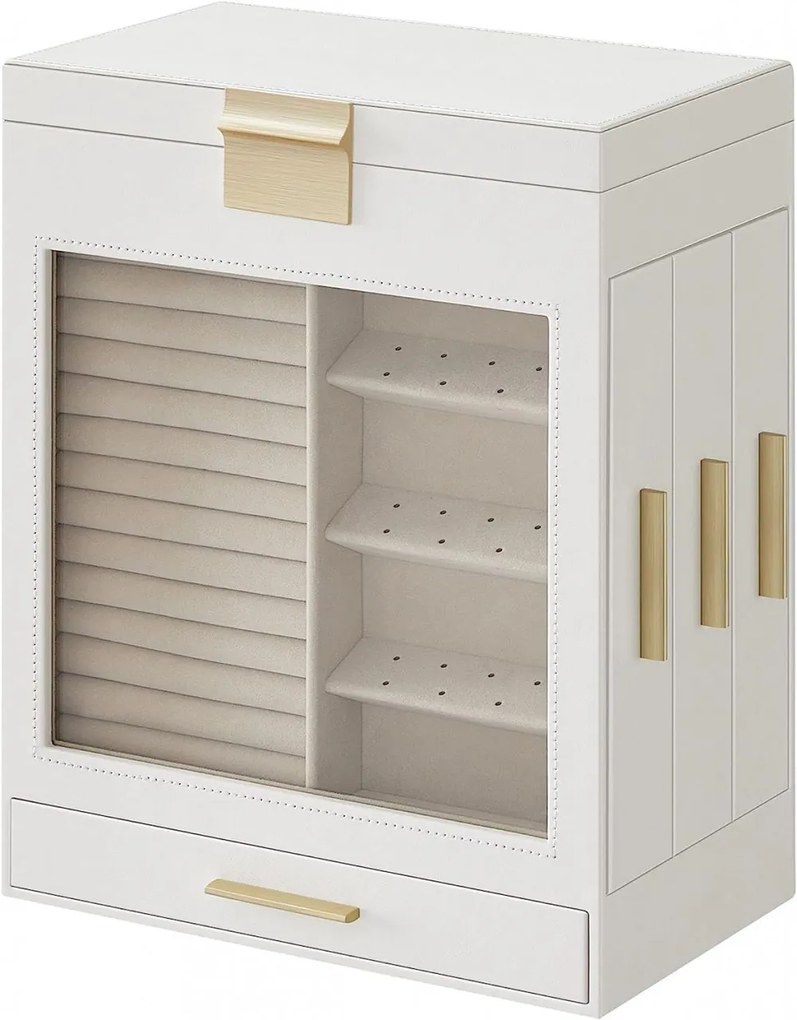 Cutie bijuterii, Songmics, Alb-Auriu, 27x16.5x32 cm