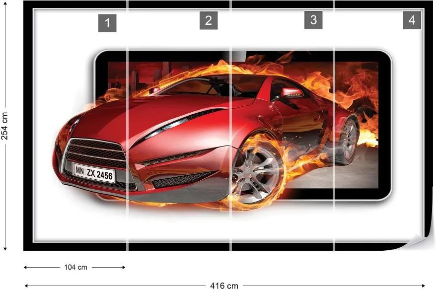 Fototapet GLIX - Red Sport'S Car Flames + adeziv GRATUIT Tapet nețesute - 416x254 cm