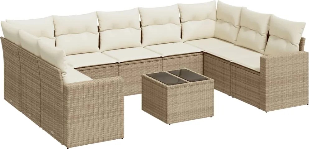 vidaXL Set canapele de grădină cu perne, 10 piese, bej, poliratan