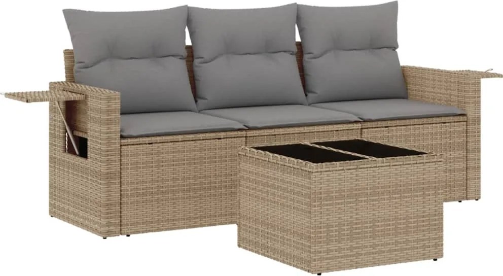 vidaXL Set canapele de grădină, 4 piese, cu perne, bej, poliratan