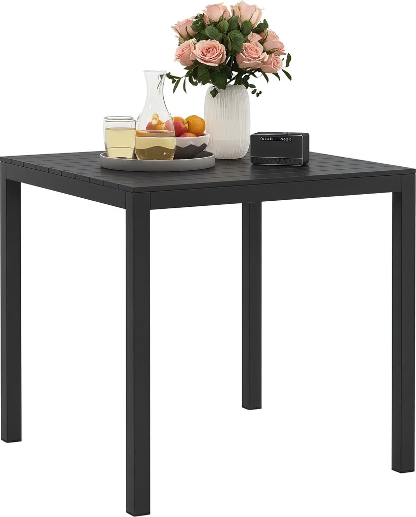 Outsunny Masă de grădină din aluminiu 73x73 cm, rezistentă la intemperii, masă bufet cu aspect de lemn, masă de camping pentru 4 persoane, Negru | Aosom Romania
