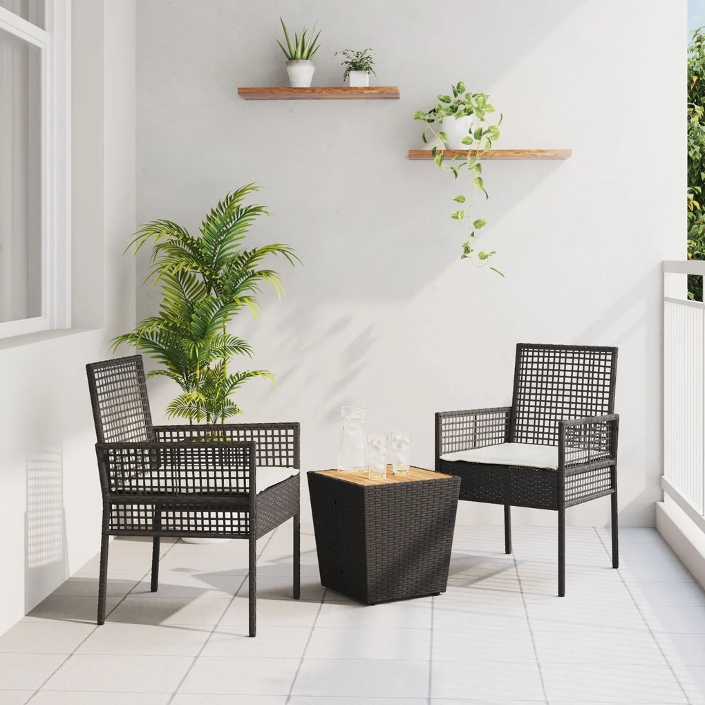 vidaXL Set Bistro de Grădină 3 pcs Negru Rattan poli