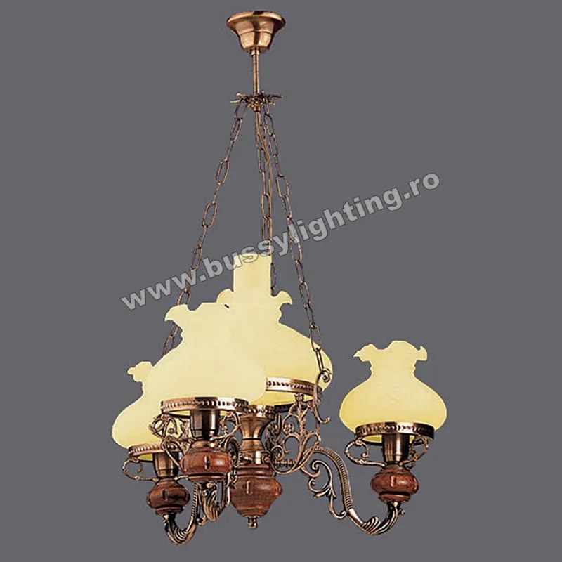 Lustra Aladdin cu 3 Brate, Rustic, Bronz Antic, Lemn, Abajur Crem - Bussy Lighting 2007-62-20A