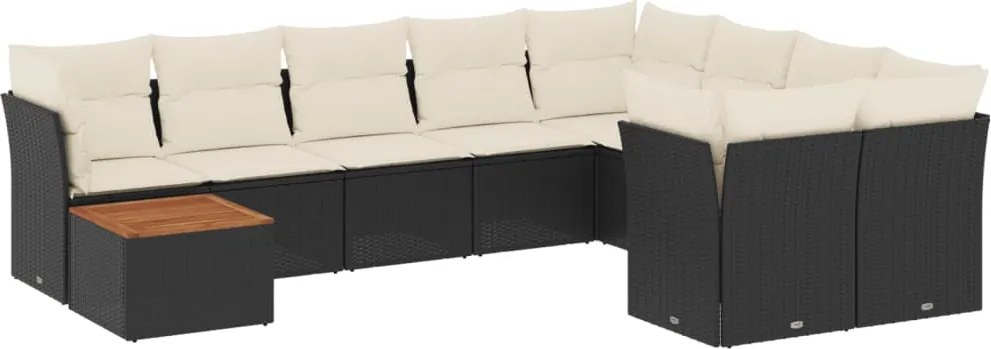 vidaXL Set canapele de grădină cu perne, 10 piese, negru, poliratan