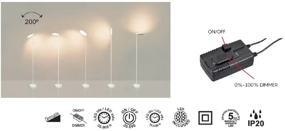 Lampadar, Lampa de podea LED NASSAU alb MA-8510