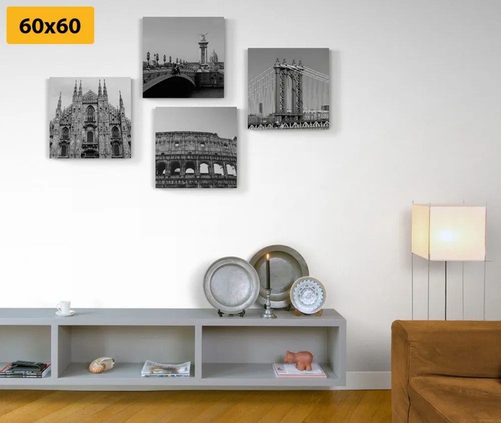Set tablouri orașe în design alb-negru