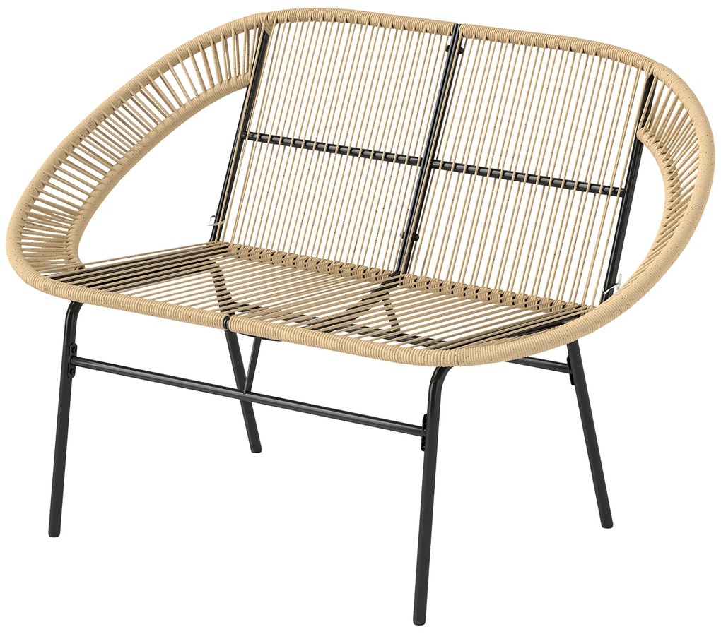 Outsunny Fotoliu de gradina pentru doua persoane din Polyrattan, rezistent la intemperii, imprimat cu design impletit din ratan, rezistent la UV, 260kg capacitate de incarcare, Kaki | Aosom Romania