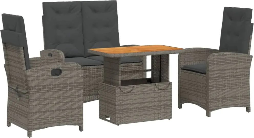vidaXL Set mobilier de grădină cu perne, 4 piese, gri, poliratan